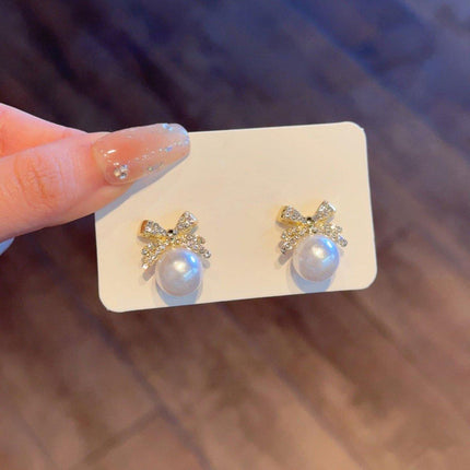 Vintage Ribbon Pearl Earrings Elegant Jewelry for Women Fashion Accessories Gift