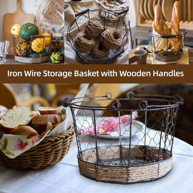 Carrying Storage Basket Iron Round Bucket Home Organizer Storage for Kitchen