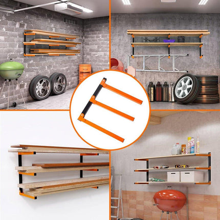 2PCS Wall Mounted Folding Storage Rack Carbon Steel Multi-Layer Organizer