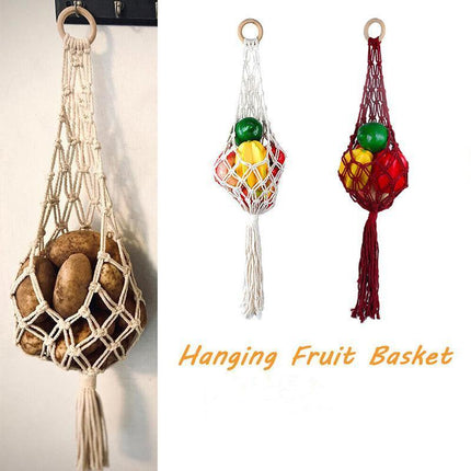 Macrame Hanging Fruit Basket Home Decor Vegetable Storage Net Bag Bohemian Style - Aimall