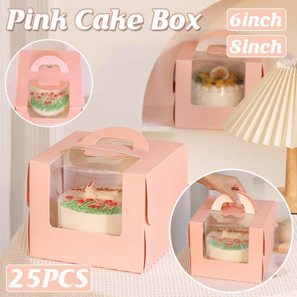 25pcs 6/8 Inch Portable Mousse Cake Box with Open Window Birthday Packaging