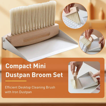 Mini White Brush Broom with Dustpan Car Desk Table Keyboard Cleaning Portable