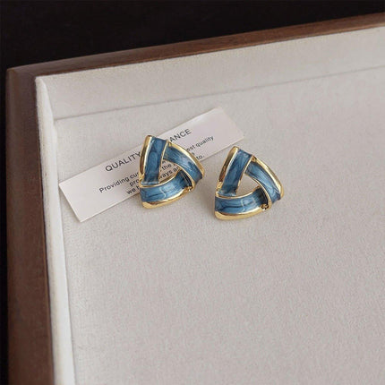 Trendy Blue Triangle Oil Drop Earrings Fashion Retro Silver Needle Jewelry
