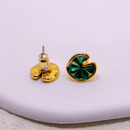 Green Lotus Leaf Summer Stud Earrings Elegant Floral Earrings for Women Jewelry