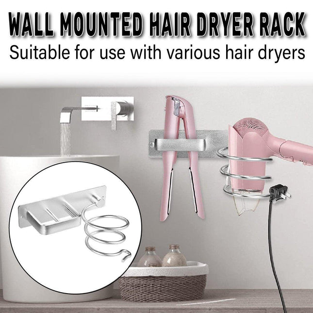 Wall Mounted Hair Dryer Holder Bathroom Storage Rack Curling Iron Organizer