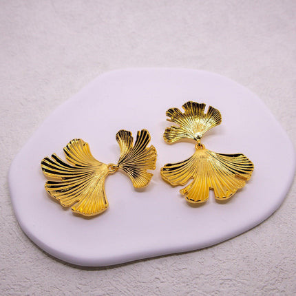 Vintage Irregular Textured Ginkgo Biloba Earrings Trendy Fashion Jewelry Women