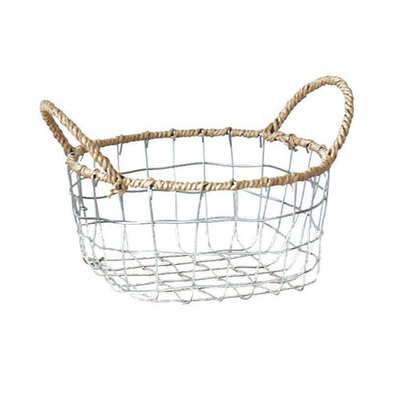 Handcrafted Iron Wire Storage Basket with Paper Rope Handles for Home Organization