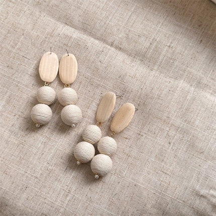 Geometric Wooden Tassel Earrings Vintage Simple Round Earrings Fashion Jewelry