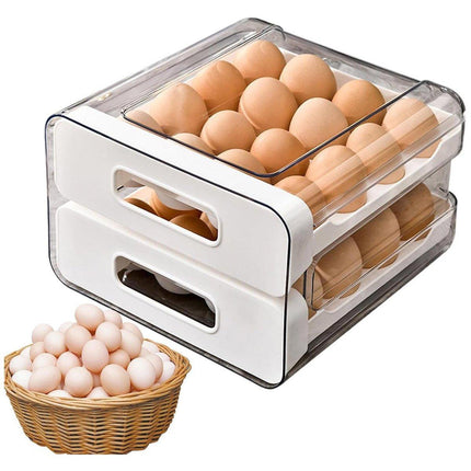 Double Layer Egg Storage Carton Drawer Organizer for Kitchen Fridge or Pantry