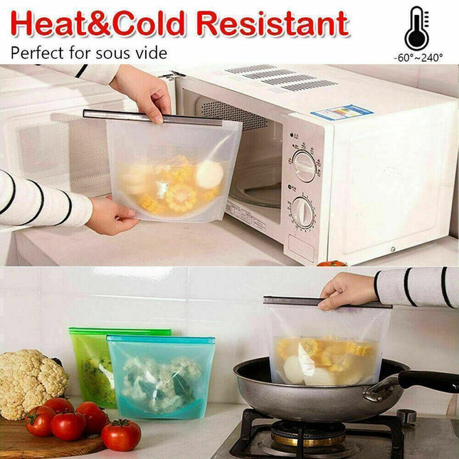 Reusable Silicone Food Storage Bags Leak proof Microwave Freezer Freshness Safe 1000ml*2 - Aimall