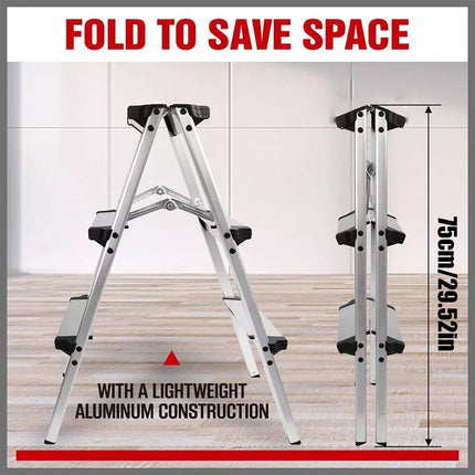 Portable Aluminium 1-3 Step Folding Ladder Anti-Slip Frame Stool for Home Use