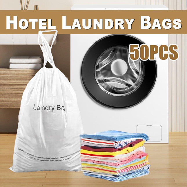 50pcs Hotel Guesthouse Plastic Laundry Bags with Drawstring for Travel or Home