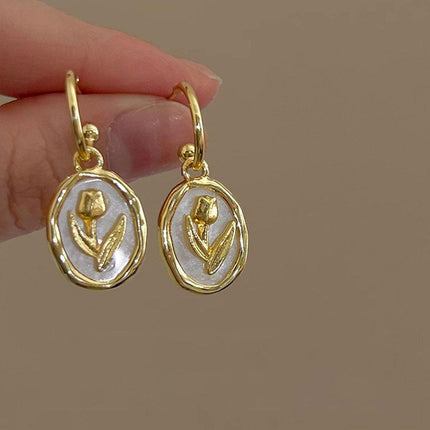 Flower Round Plate Earrings Gentle Temperament Elegant Fashion Jewelry Women