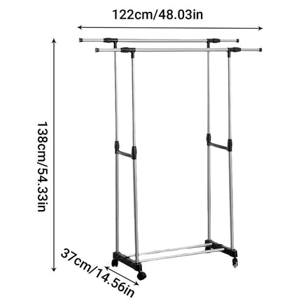 Adjustable Double Clothes Rack Stainless Steel Garment Holder Coat Hanger Stand