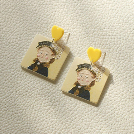 Cute Cartoon Oil Painting Acrylic Earrings Geometric Lace Fashion Jewelry Gift