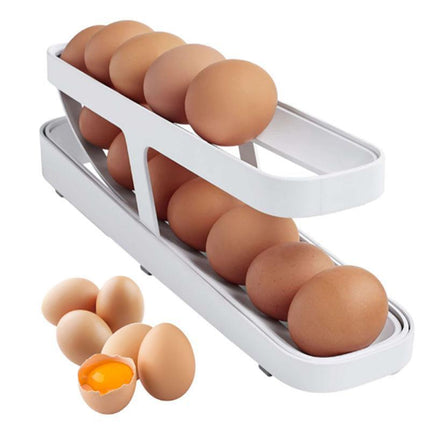 Rolldown Refrigerator Egg Dispenser Auto Rolling Egg Holder 2 Tier Storage Rack - Aimall