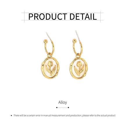 Flower Round Plate Earrings Gentle Temperament Elegant Fashion Jewelry Women