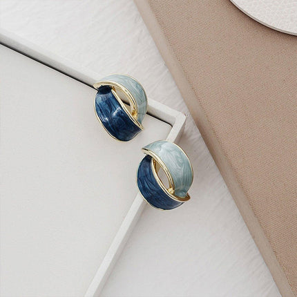 Elegant Blue Oil Drop Earrings Fashion Retro Style Jewelry Silver Needle