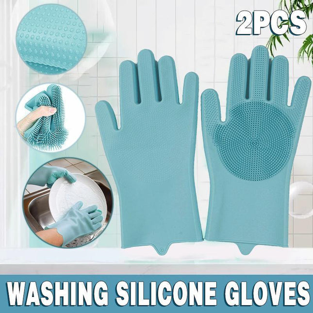 Magic Gloves Dish Washing Silicone Rubber Scrubber Cleaning Glove Waterproof - Aimall