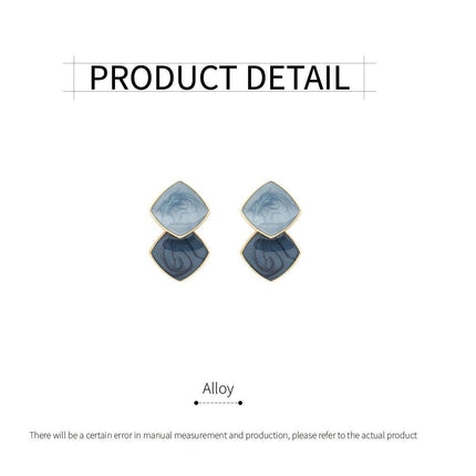 Fashion Blue Oil Drop Earrings Retro Style Black White Contrast Needle Jewellery