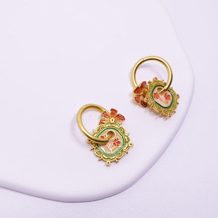 Women Fashion Retro Colorful Oil Drop Butterfly Earring High-end Luxury Simple