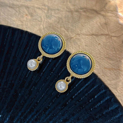 Retro Blue Oil Drop Earrings Fashion Needle Jewellery Elegant Niche Style