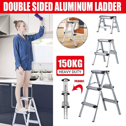 Portable Aluminium 1-3 Step Folding Ladder Anti-Slip Frame Stool for Home Use