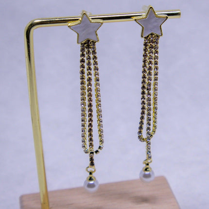 Star Pearl Tassel Earrings Dangle Design Fashion Jewellery Women Accessories