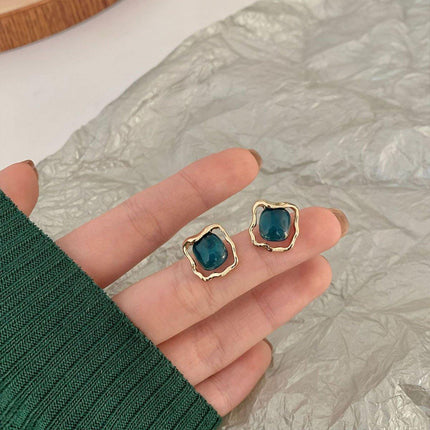 Elegant Blue Oil Drop Earrings Fashion Retro Geometric Irregular Silver Needle