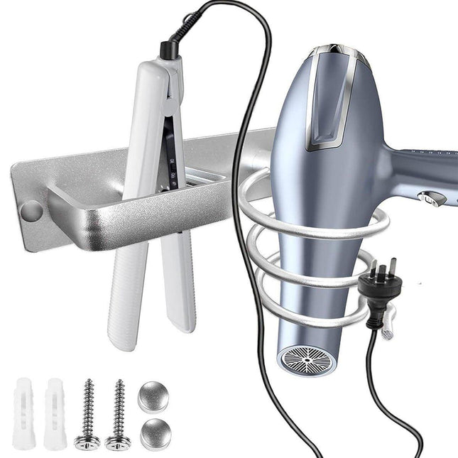 Wall Mounted Hair Dryer Holder Bathroom Storage Rack Curling Iron Organizer