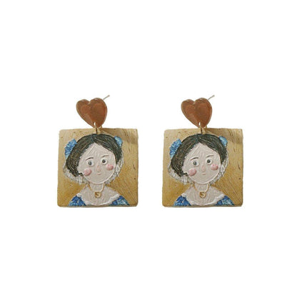 Cute Cartoon Oil Painting Acrylic Earrings Geometric Lace Fashion Jewelry Gift