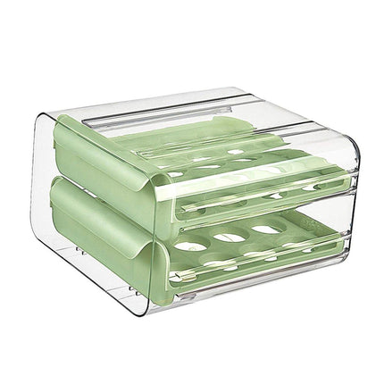 Double Layer Green Egg Storage Carton Drawer Fridge Organizer for Kitchen Use