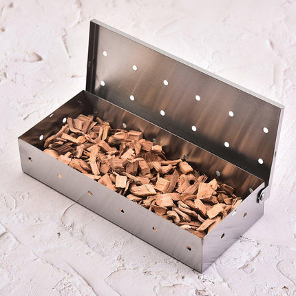 Stainless Steel Smoke Box Barbecue BBQ Smoking Wood Chip Smoker Grill Tool Box