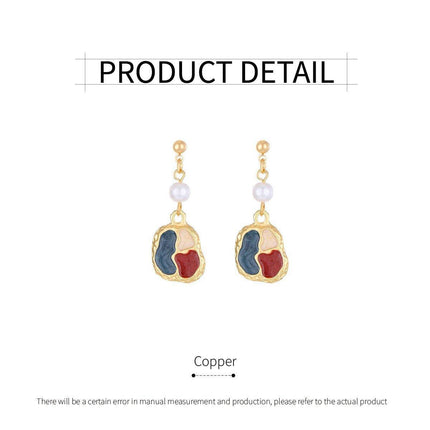 Elegant Hong Kong Vintage Style Color-Matching Earrings Oil Painting Design
