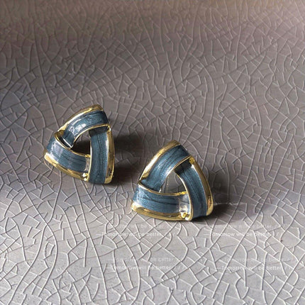 Trendy Blue Triangle Oil Drop Earrings Fashion Retro Silver Needle Jewelry