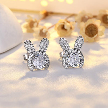 Silver Crystal Rabbit Ear Drop Dangle Earrings Women Fashion Jewelry Girl Gift - Aimall