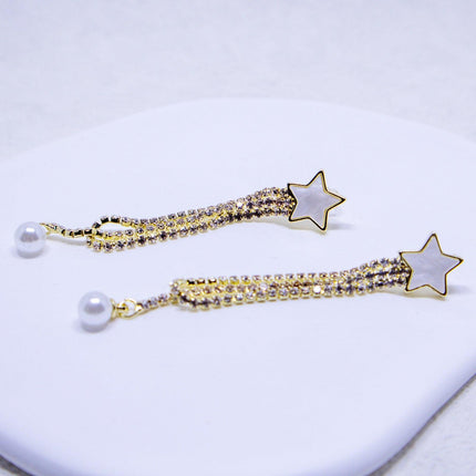 Star Pearl Tassel Earrings Dangle Design Fashion Jewellery Women Accessories