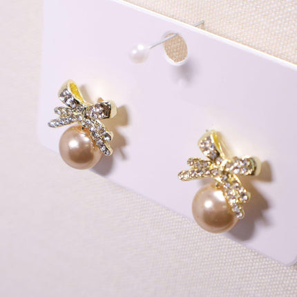 Vintage Ribbon Pearl Earrings Elegant Jewelry for Women Fashion Accessories Gift