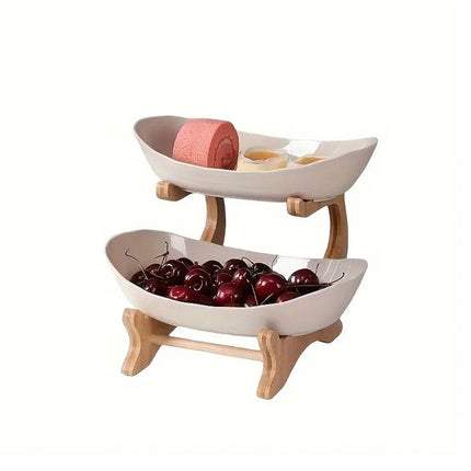 Modern Multi-layer Bamboo Fruit Snack Plate Rack Creative Living Room Plate Rack