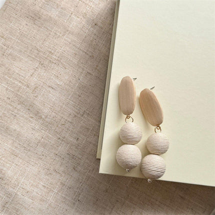 Geometric Wooden Tassel Earrings Vintage Simple Round Earrings Fashion Jewelry