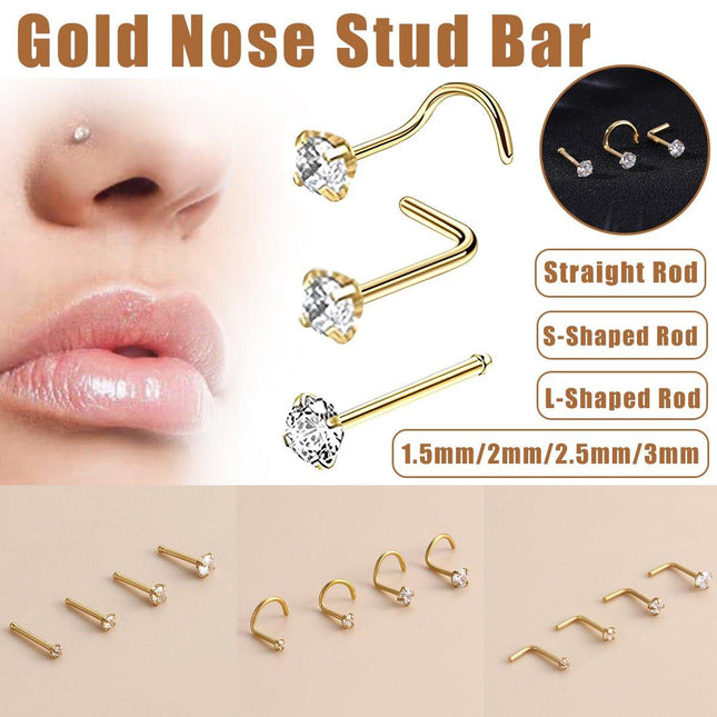 Stainless Steel Nosepiece with Gold Nose Stud Stylish Piercing Jewellery Women