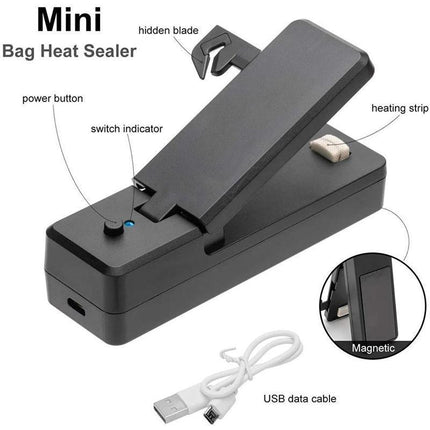 Portable Mini Heat Sealing Machine USB Rechargeable Food Sealer Plastic Bag - Aimall