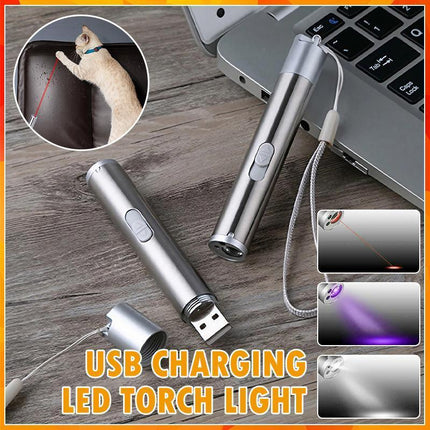 3 in 1 Multi Function Premium Cat Toy Laser Pointer USB Charging LED Torch Light - Aimall