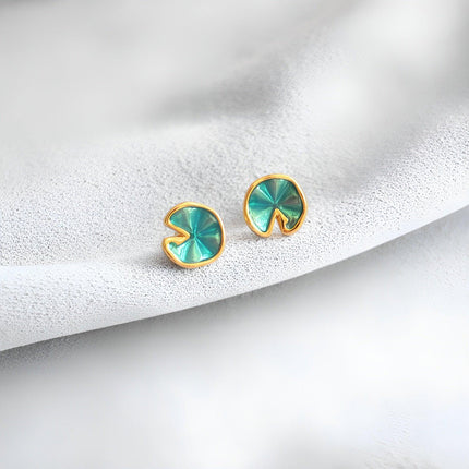 Green Lotus Leaf Summer Stud Earrings Elegant Floral Earrings for Women Jewelry