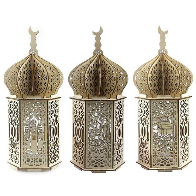 Eid Mubarak Muslim LED Night Light Ramadan Lamp Decor Lights Wooden Lantern - Aimall