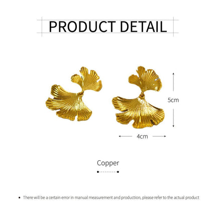 Vintage Irregular Textured Ginkgo Biloba Earrings Trendy Fashion Jewelry Women