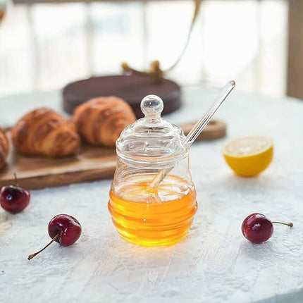 Clear Glass Honey Jar with Lid Kitchen Storage Container for Honey or Jam