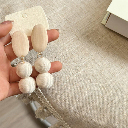 Geometric Wooden Tassel Earrings Vintage Simple Round Earrings Fashion Jewelry