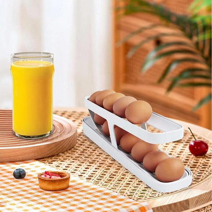 Rolldown Refrigerator Egg Dispenser Auto Rolling Egg Holder 2 Tier Storage Rack - Aimall