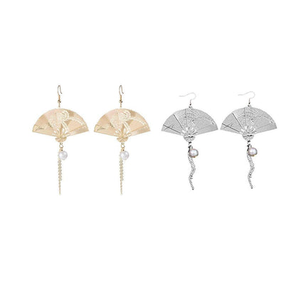 Chinese Style Vintage Fan Earrings Foldable Design Fashion Jewellery for Women